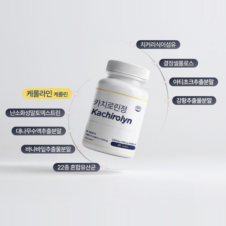 카치로린정 병과 주요 원재료 목록: 케롤라인, 치커리식이섬유, 아티초크추출분말 등